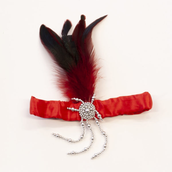 Red and Black Flapper Headband, 1920s flapper headband, red feather headband