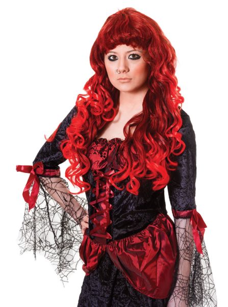 Gothic Temptress Red and Black Wig Long and Curly