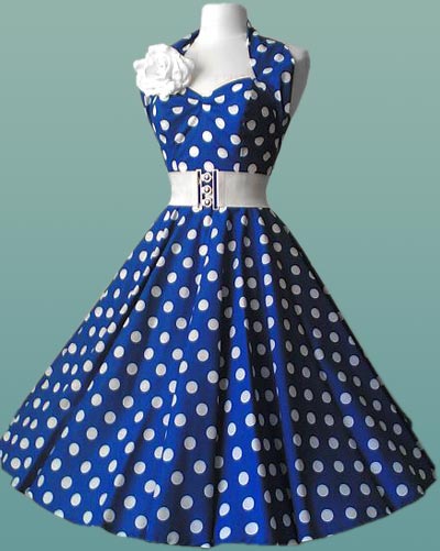 Fabulous-50's-Swing-Blue-&-White-Polka-Dot-Dress