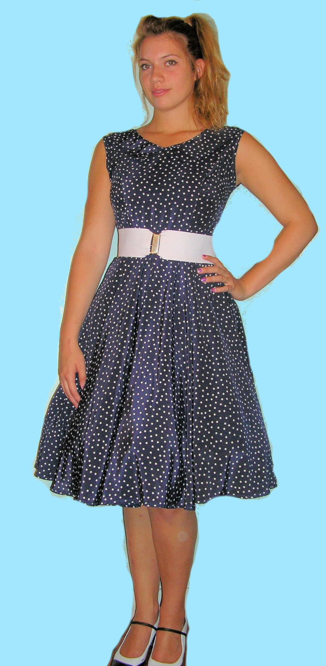 air force blues dress and appearance 1950s Polka Dot Halter Dress Blue Vintage main image 1