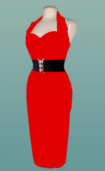 Red-1940's-Halterneck-Pencil-Dress-S-M