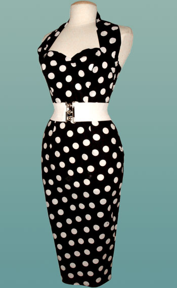 Black--White-Polka-Dot-1940's-Pencil-Dress-M-L