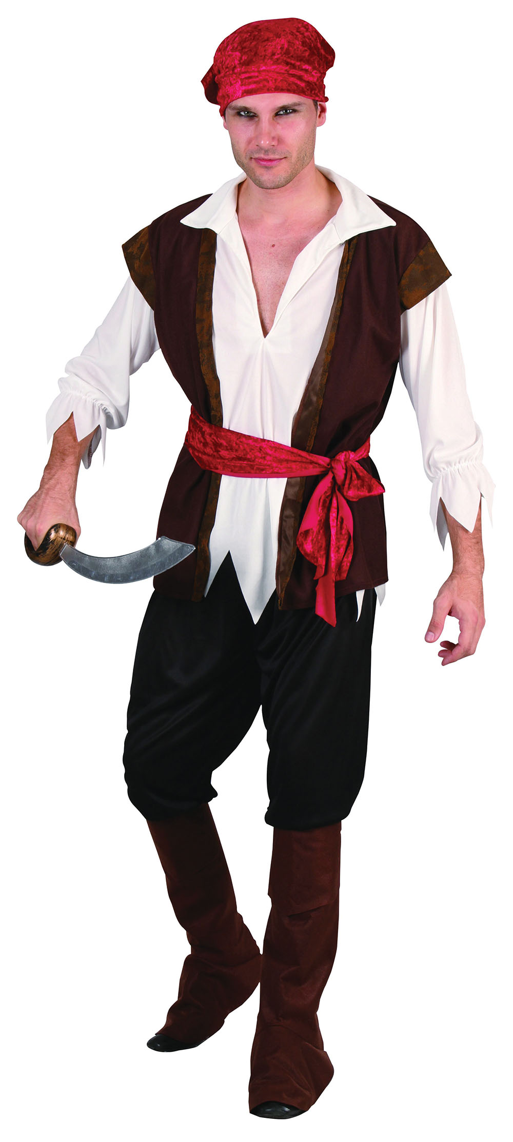 Pirate Man Costume with Brown Waistcoat, Pirate Fancy Dress
