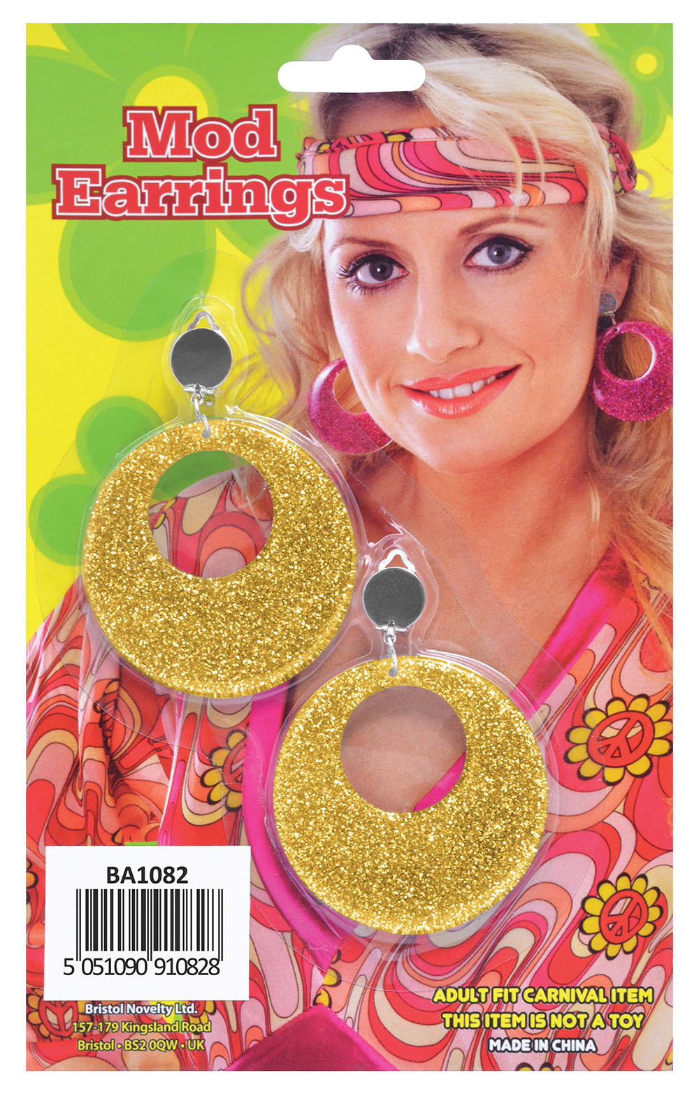 Large Gold Glitter Earrings Clip On 1960s 1970s Disco Jewellery