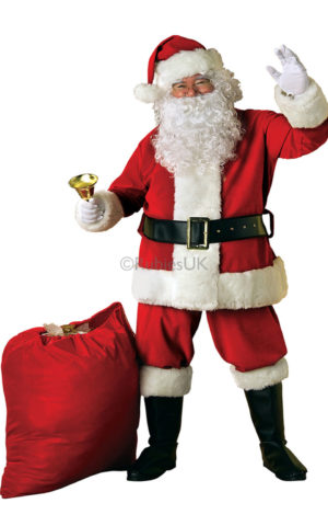 Plush Velvet Father Christmas Suit 8 Piece Santa Costume Fancy Dress