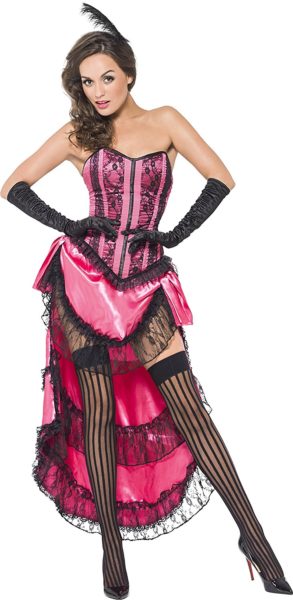 Can Can Dress Costume, Pink, Lace Up Corset