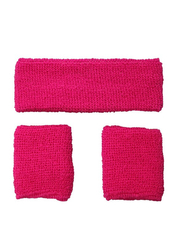 Neon 80s Headband and Wristbands Set in Pink 80s Accessories