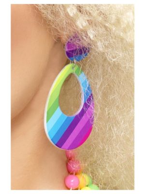 Teardrop 80s Earrings, Neon Multi-Coloured Rainbow Jewellery