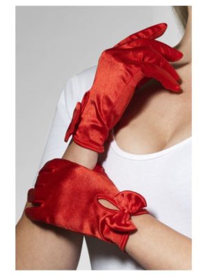 40s Gloves, 50s Gloves, Red Wrist Gloves with Bows