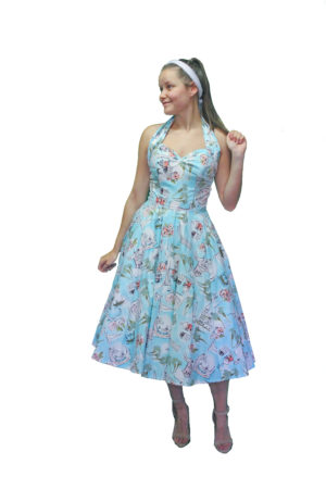Swing Dress, Halter Neck 1950s Rockabilly Fashion Size 6-8