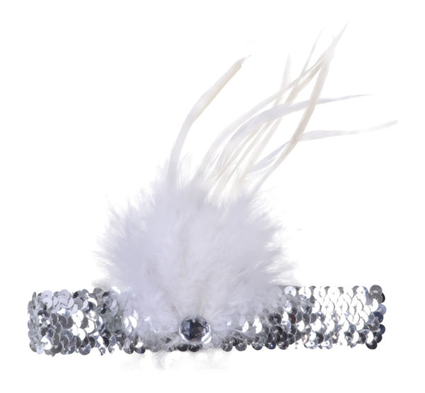 Silver flapper headband, silver sequin flapper headband with feather