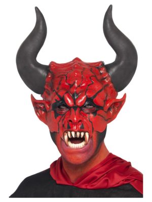 Devil Mask Latex Red Halloween Scary Mask Horror Horns
