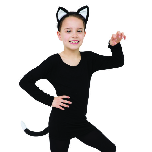 Kids WITCHES BLACK CAT Fancy Dress Halloween Costume