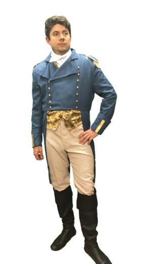 Mens Bridgerton Costume in Blue Military Style Regency Outfit