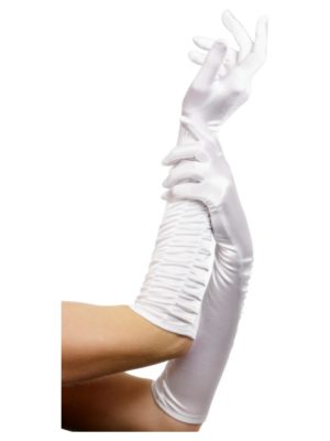 White Long Gloves Ruched Satin Evening Gloves Opera
