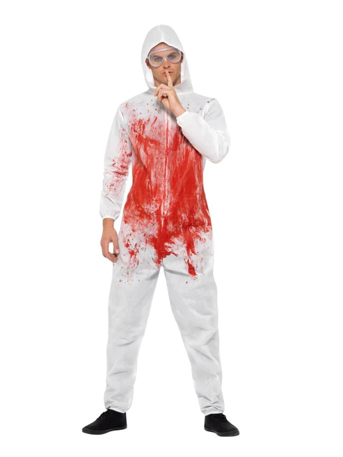 Bloody Overalls Forensic Adult Halloween Blood Splatter Costume