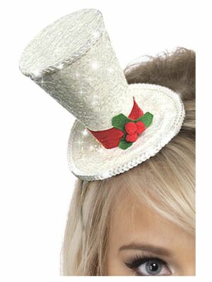 Mini Christmas Top Hat White Glitter Ladies Cute Xmas Hat