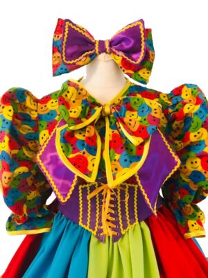 Smiley Face Dame Costume Widow Twanky Colourful Dame Dress