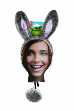 Grey Rabbit Kit, Fluffy Grey Bunny Ears and Tail Set