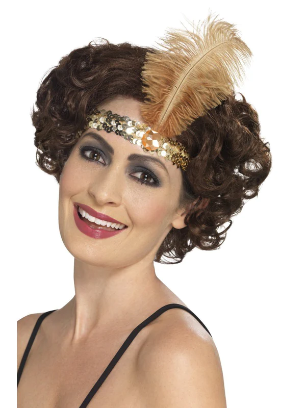 Gold flapper headband, 1920s headband, gold sequin feather headband