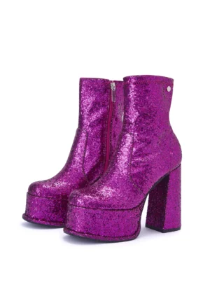 Pink Glitter Platform Boots Size 6 Ladies Disco 70s Boots