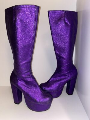 Ladies Platform Boots Purple Glitter Size 6, 70s Platforms