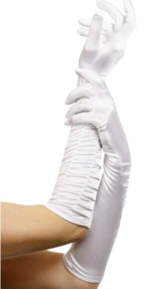 Long White Satin Gloves Ruched Evening Gloves Elbow Length