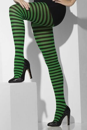 Green and Black Striped Tights Witch Opaque Adult Halloween