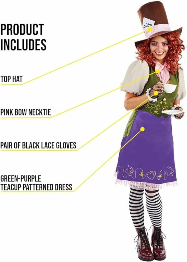 Female Mad Hatter Costume with Mad Hatter Accessories