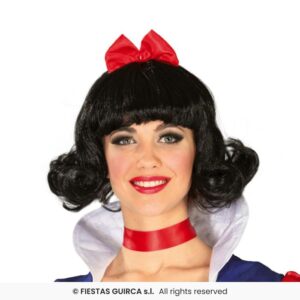 Snow White Wig Short Wavy Black Wig with Red Bow