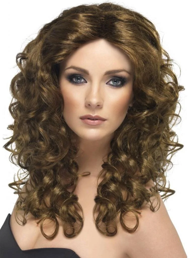 Glamour Wig Long Wavy Brown, Curly Black or Auburn Undulating Wig