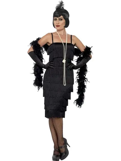 Black 1920s Flapper Dress Costume, 20s Tassel Dress Sz 2XL